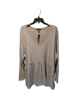 Lane Bryant Waffle Knit V-neck Long Sleeve Swing Top in Gray 26/28 NWT